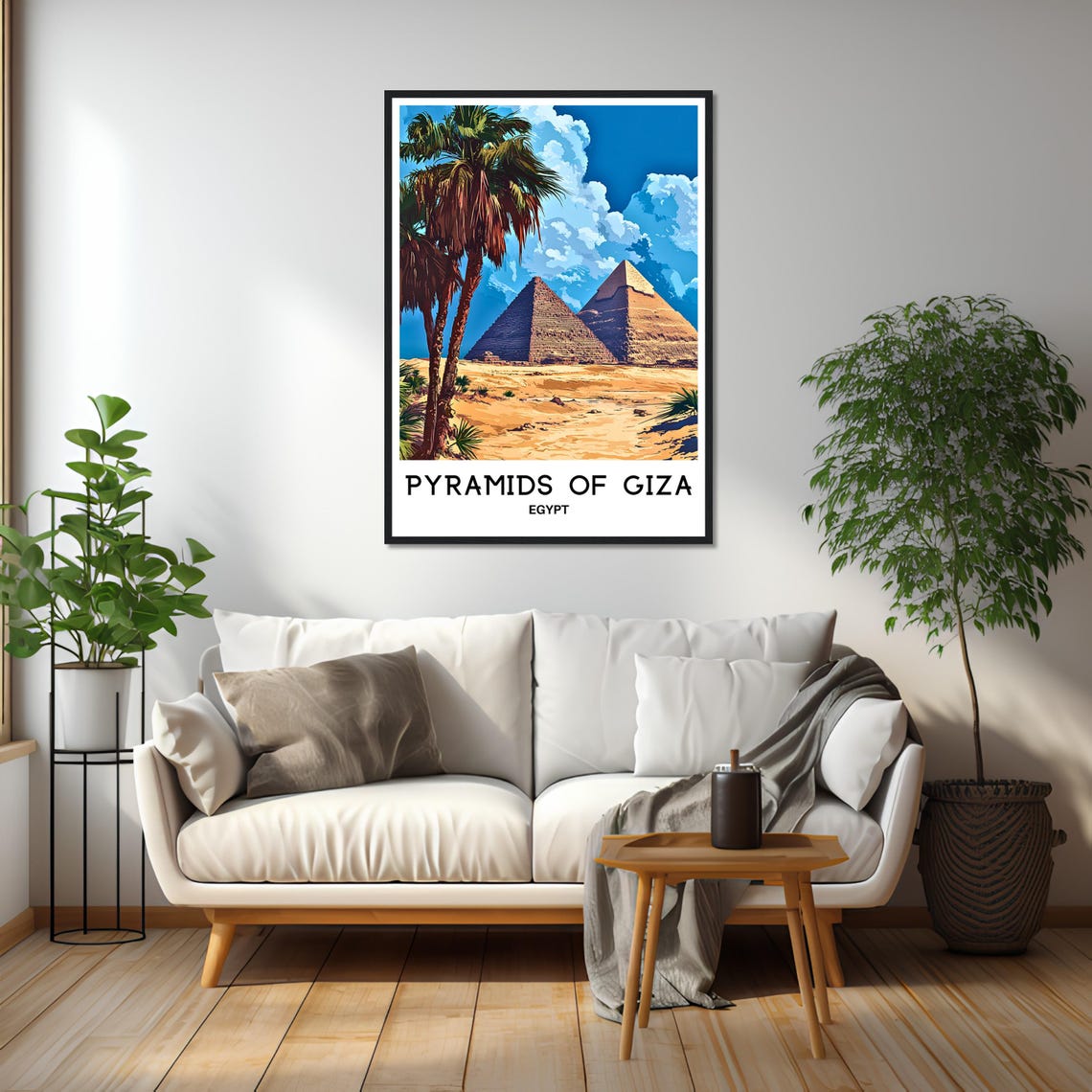 Pyramids Of Giza Egypt Palm Tree Desert Travel Illustration Poster - Image 2