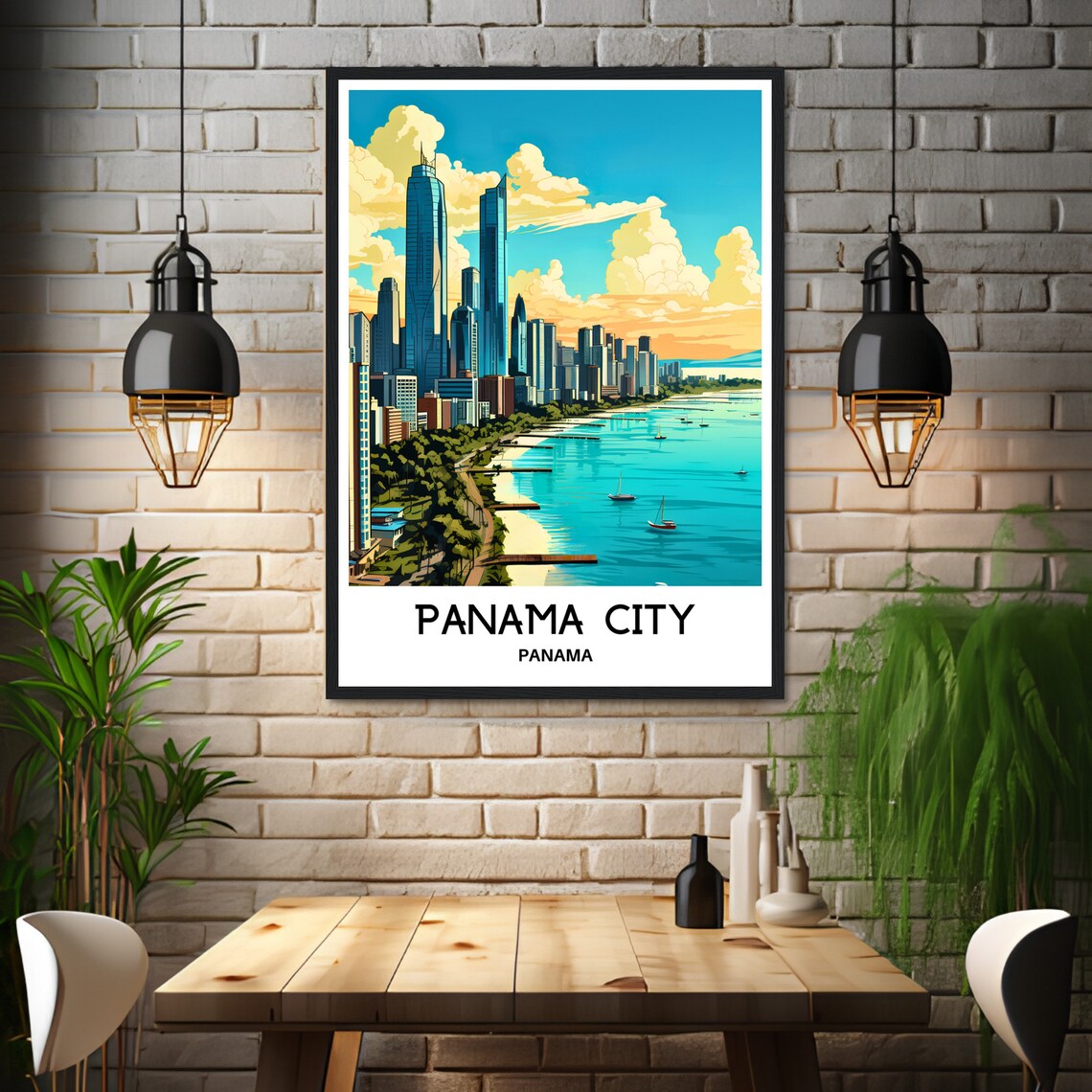 Panama City Skyline at Sunset Over the Waterfront Travel Poster - Image 3