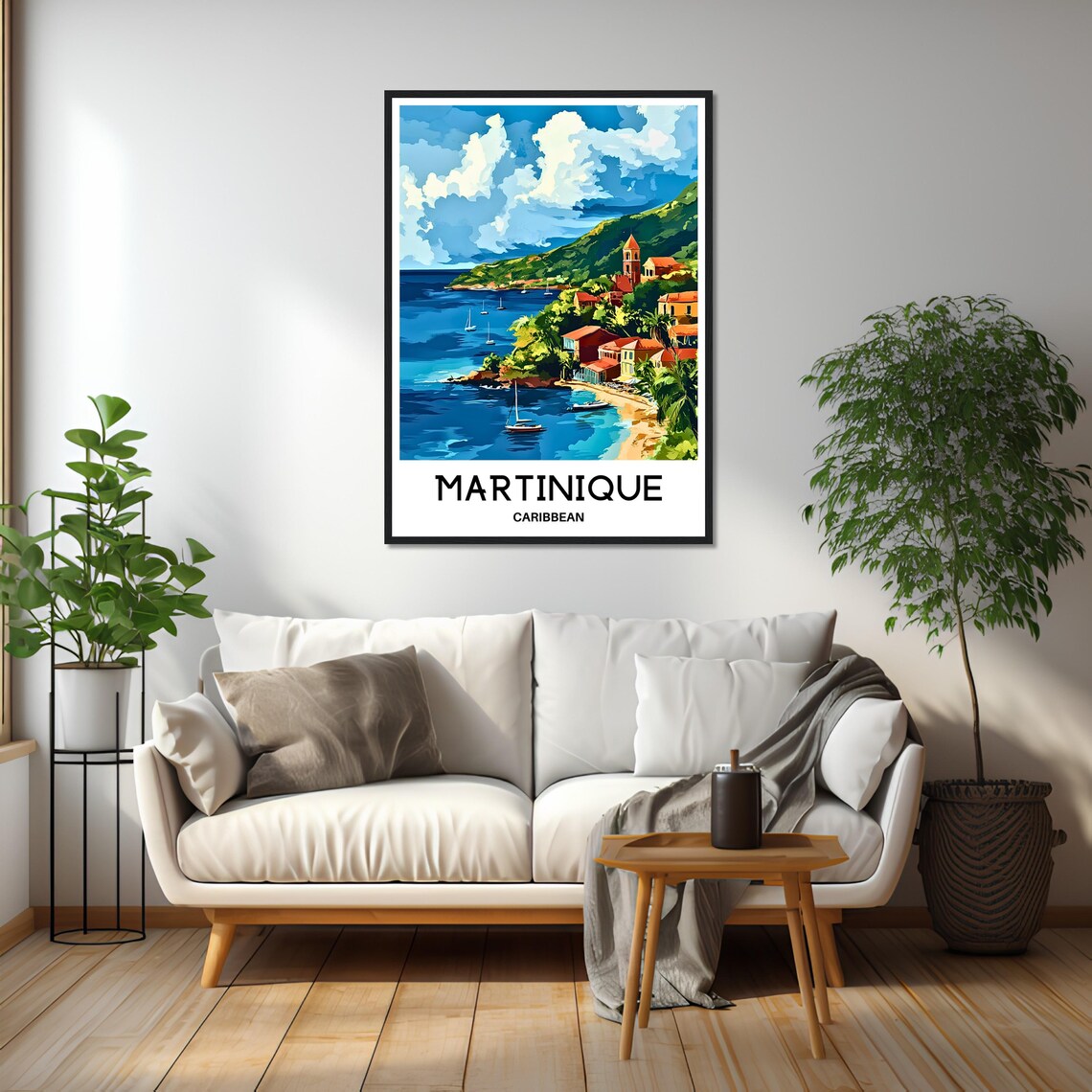 Martinique Caribbean Sailboats Hillside Village Travel Poster - Image 2