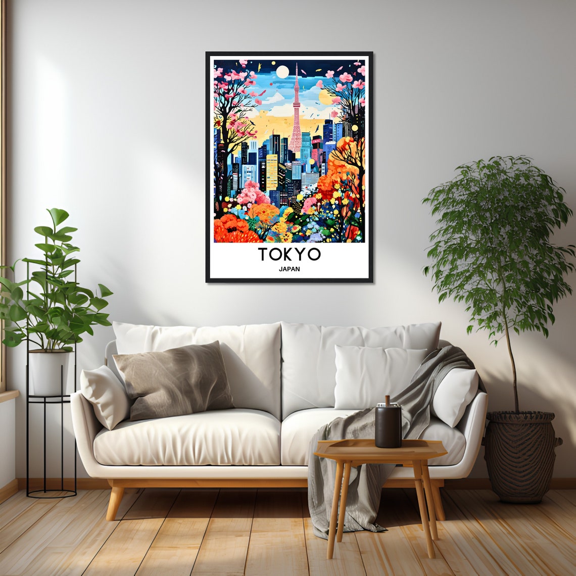 Tokyo Skytree Cherry Blossom Colorful Flowers Japan Travel Poster - Image 2