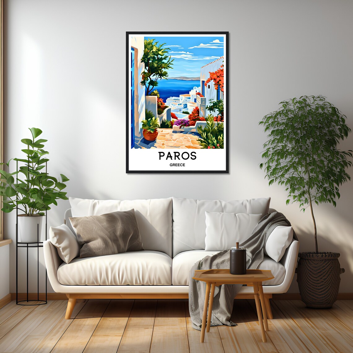 Paros Greece Bougainvillea Alley Whitewashed Houses Travel Poster - Image 2