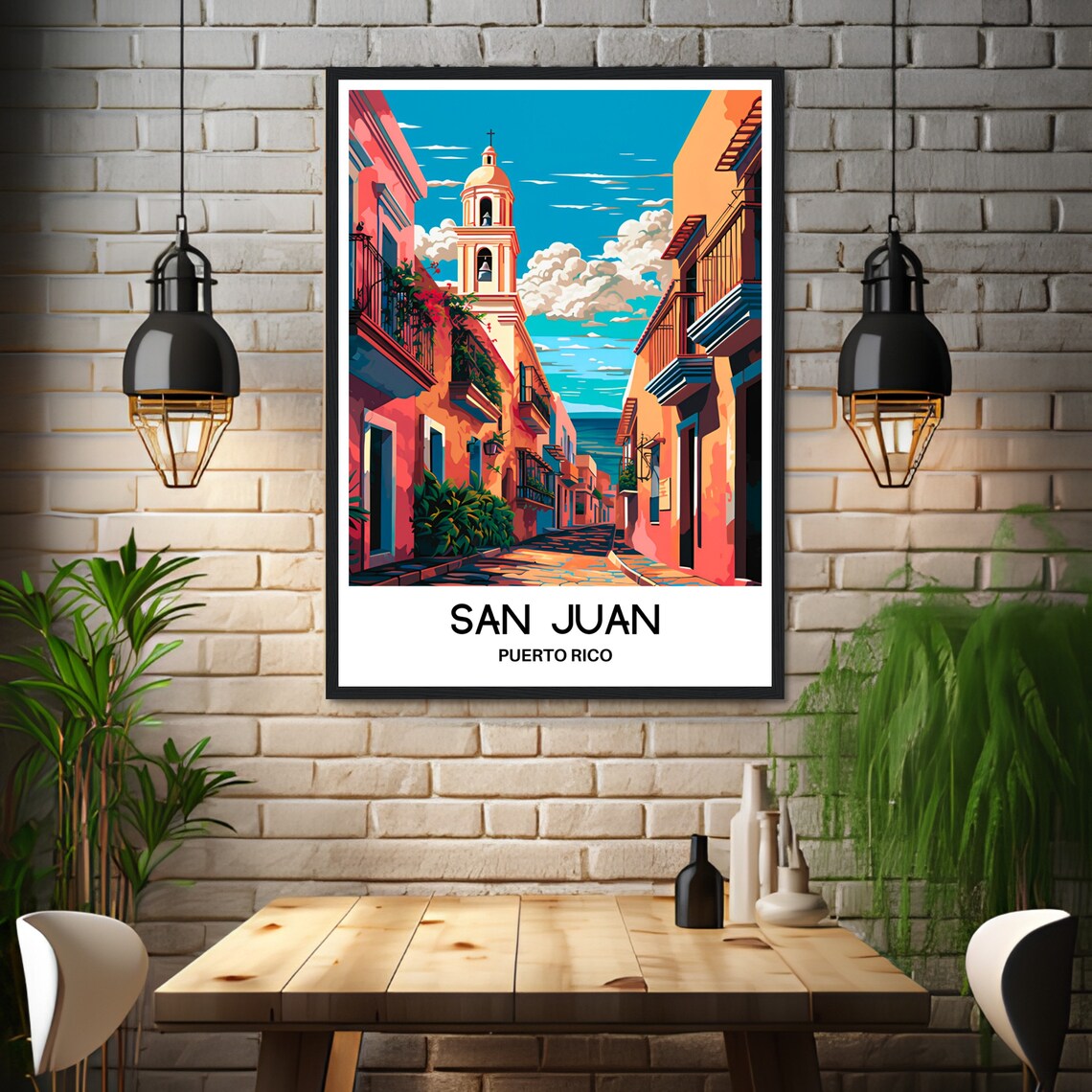 San Juan Puerto Rico Colonial Street With Bell Tower Church Poster - Image 3