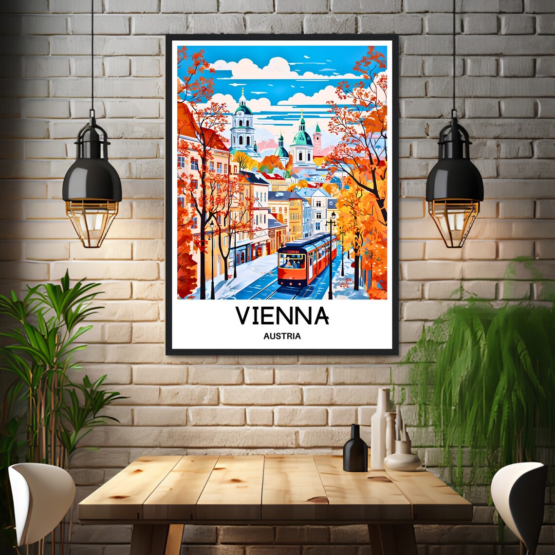 Vienna Austria Autumn Tram Street Fall Colors Travel Art Poster - Image 3