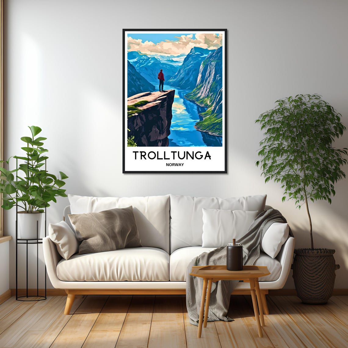 Trolltunga Norway Cliff Over Fjord Hiker Vintage Travel Poster - Image 2