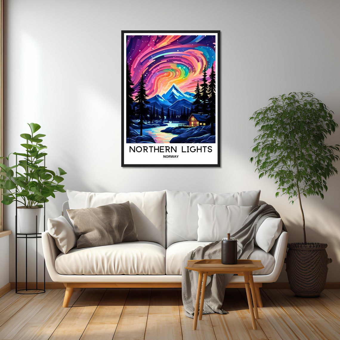 Northern Lights Aurora Cabin Norway Winter Night Sky Scene Poster - Image 2