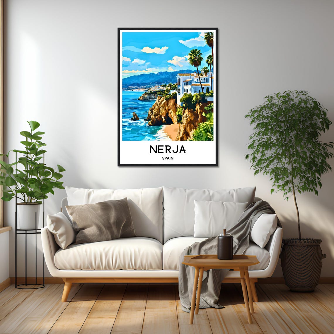 Nerja Spain Coastal Cliffs White Village Vintage Travel Art Poster - Image 2