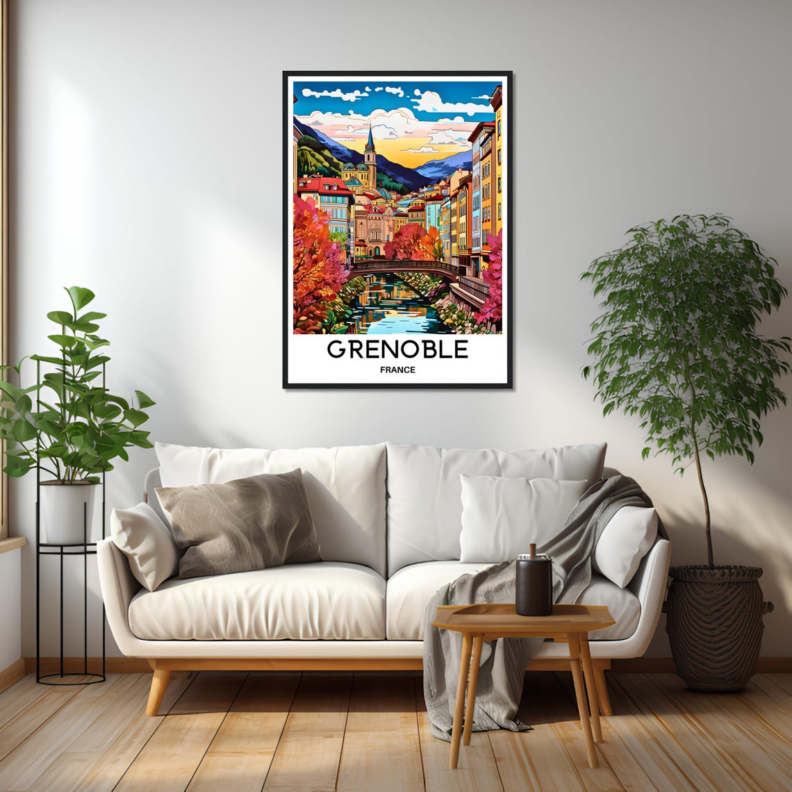 Grenoble France Autumn River Bridge Historic Old Town Poster - Image 2