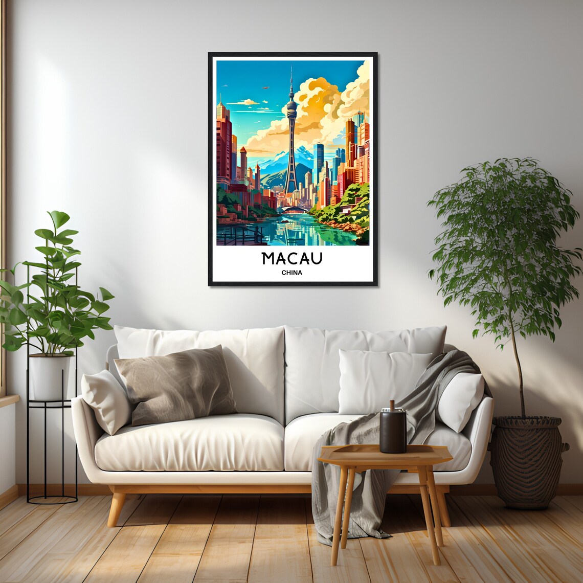 Macau China Colorful Modern Skyline and Riverside Travel Poster - Image 2