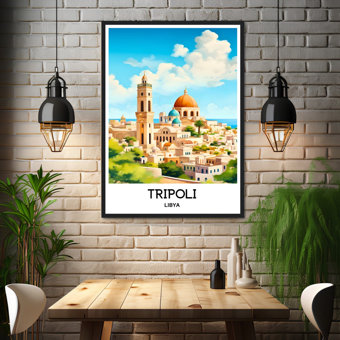 Tripoli Libya Old Town Mosque Watercolor Scene Travel Poster - Image 3