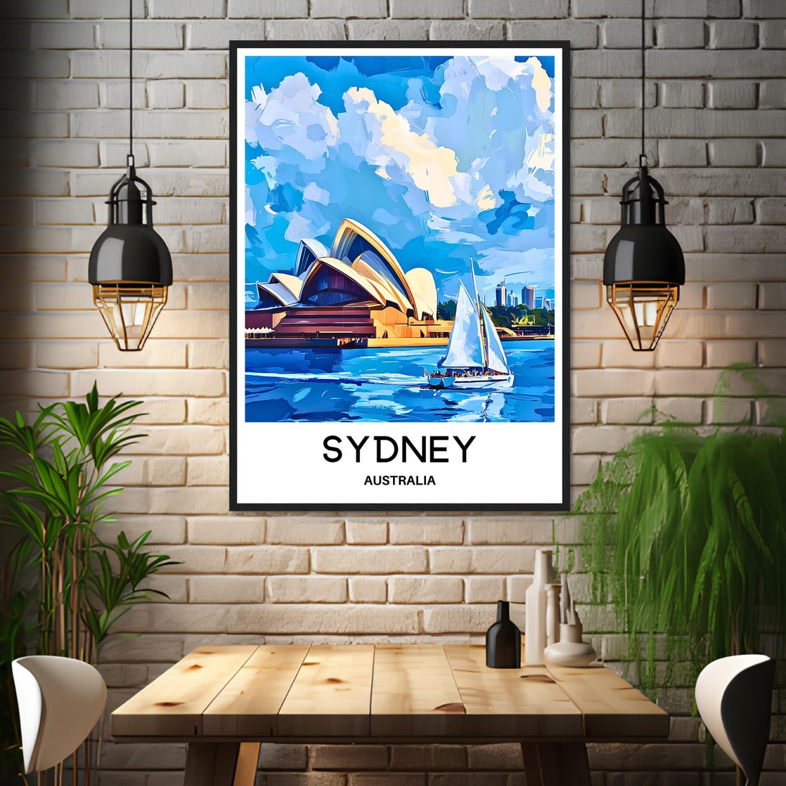 Sydney Opera House Sailboat Painted Sky Harbor Scene Art Poster - Image 3
