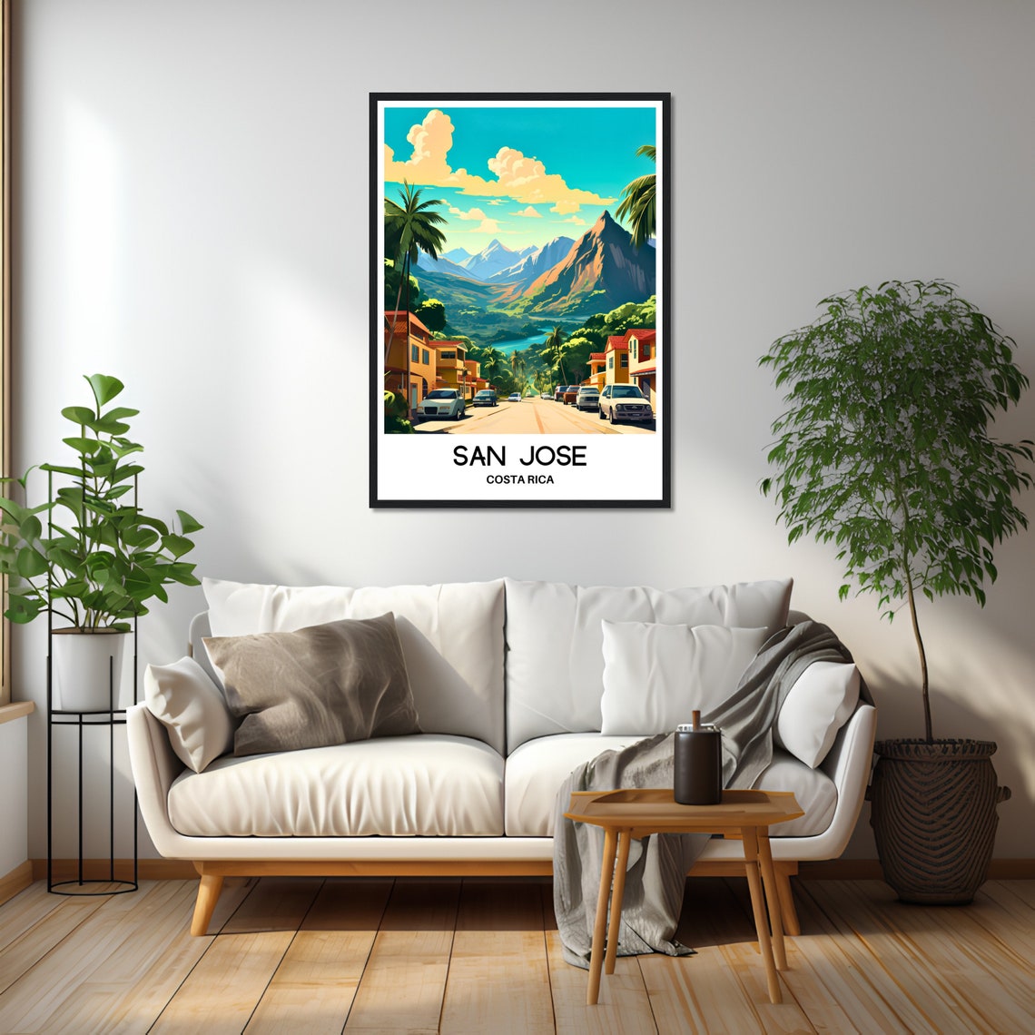 San Jose Costa Rica Palm-Lined Street Toward Green Mountains Poster - Image 2