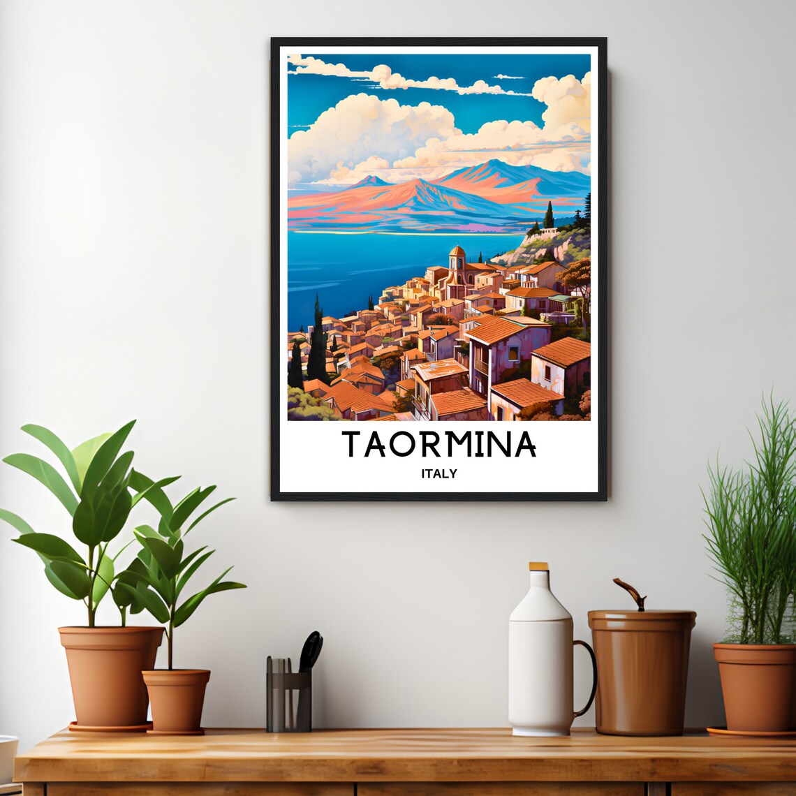 Taormina Italy Coastal Town Mount Etna Sea View Travel Poster - Image 2