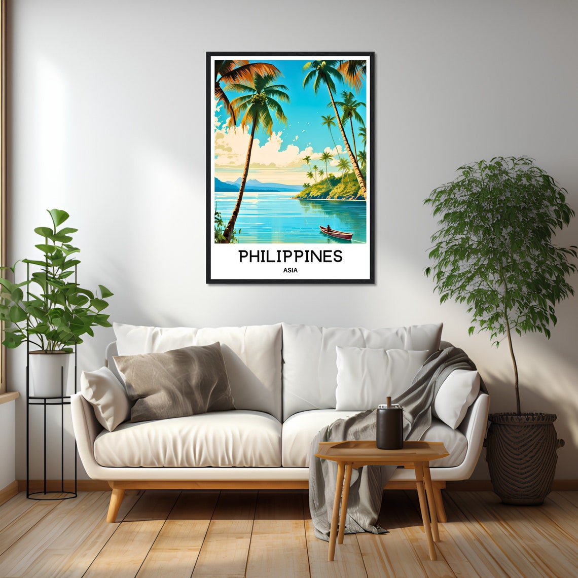 Philippines Palm Lagoon Red Canoe Turquoise Water Travel Poster - Image 3