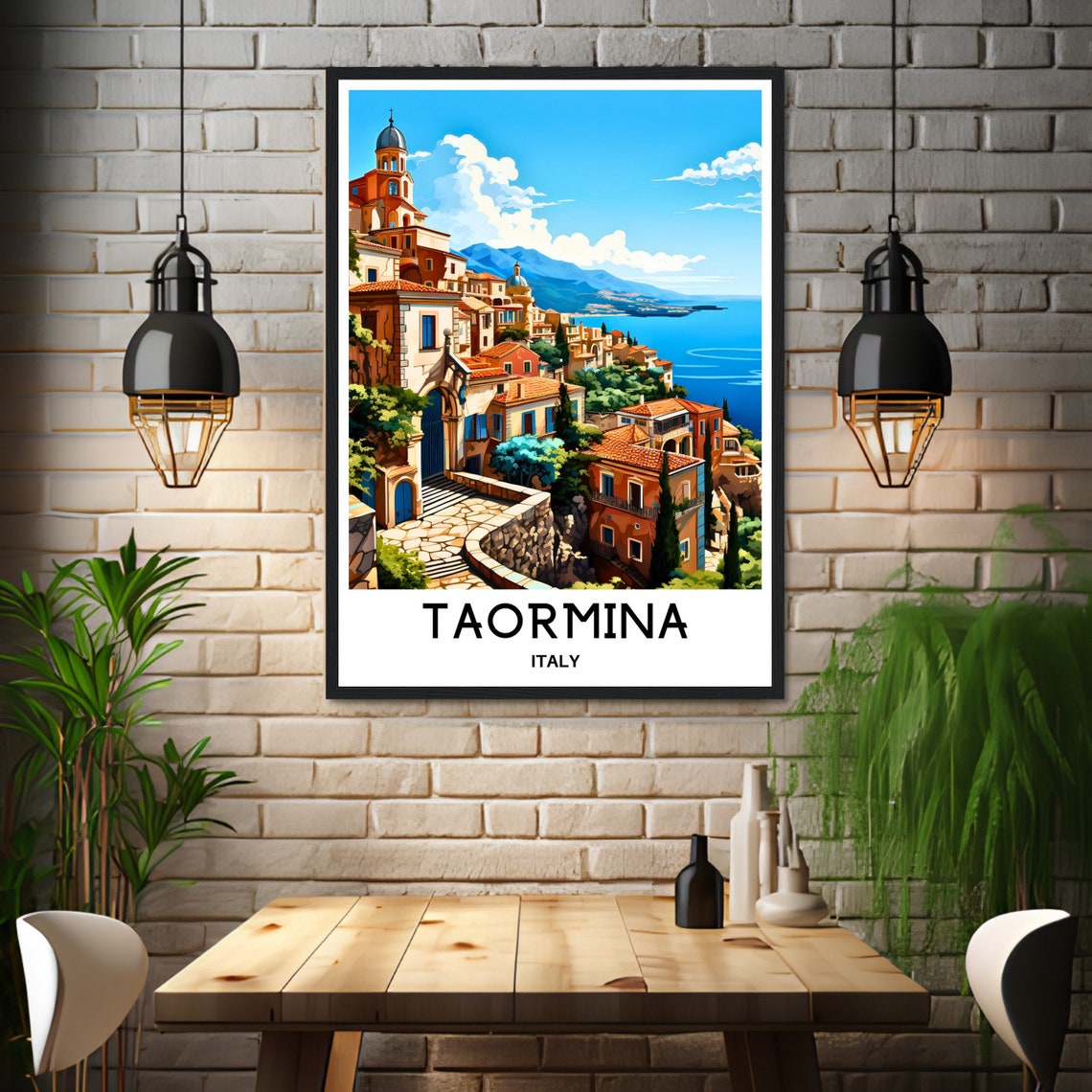 Taormina Travel Print Taormina Poster Italian Art Print Italy Lover Gift Wall Hanging Art Home Office Desk Decor Taormina City Illustration - Image 3