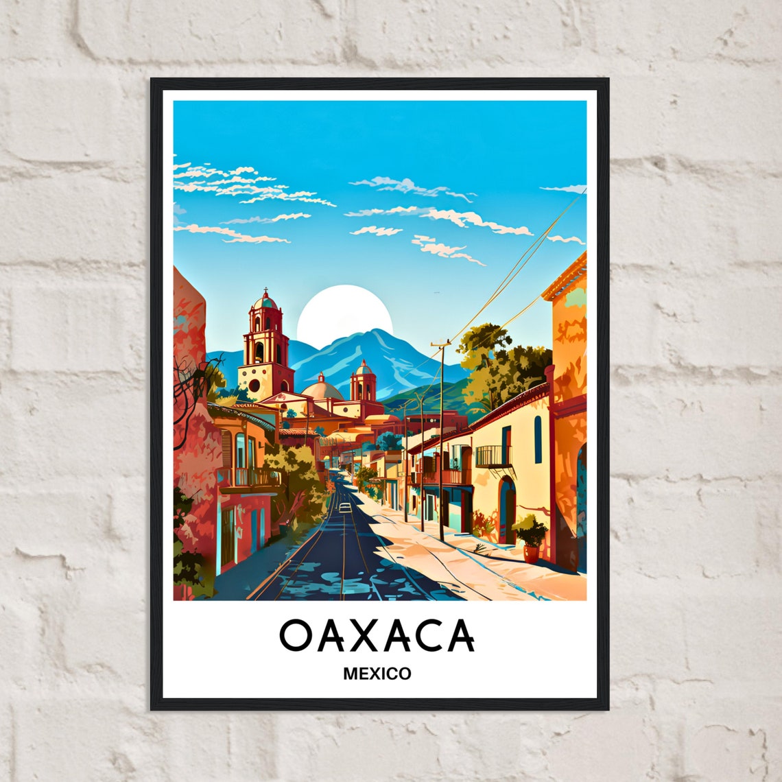 Oaxaca Mexico Colonial Street Church Towers Mountain View Poster - Image 2