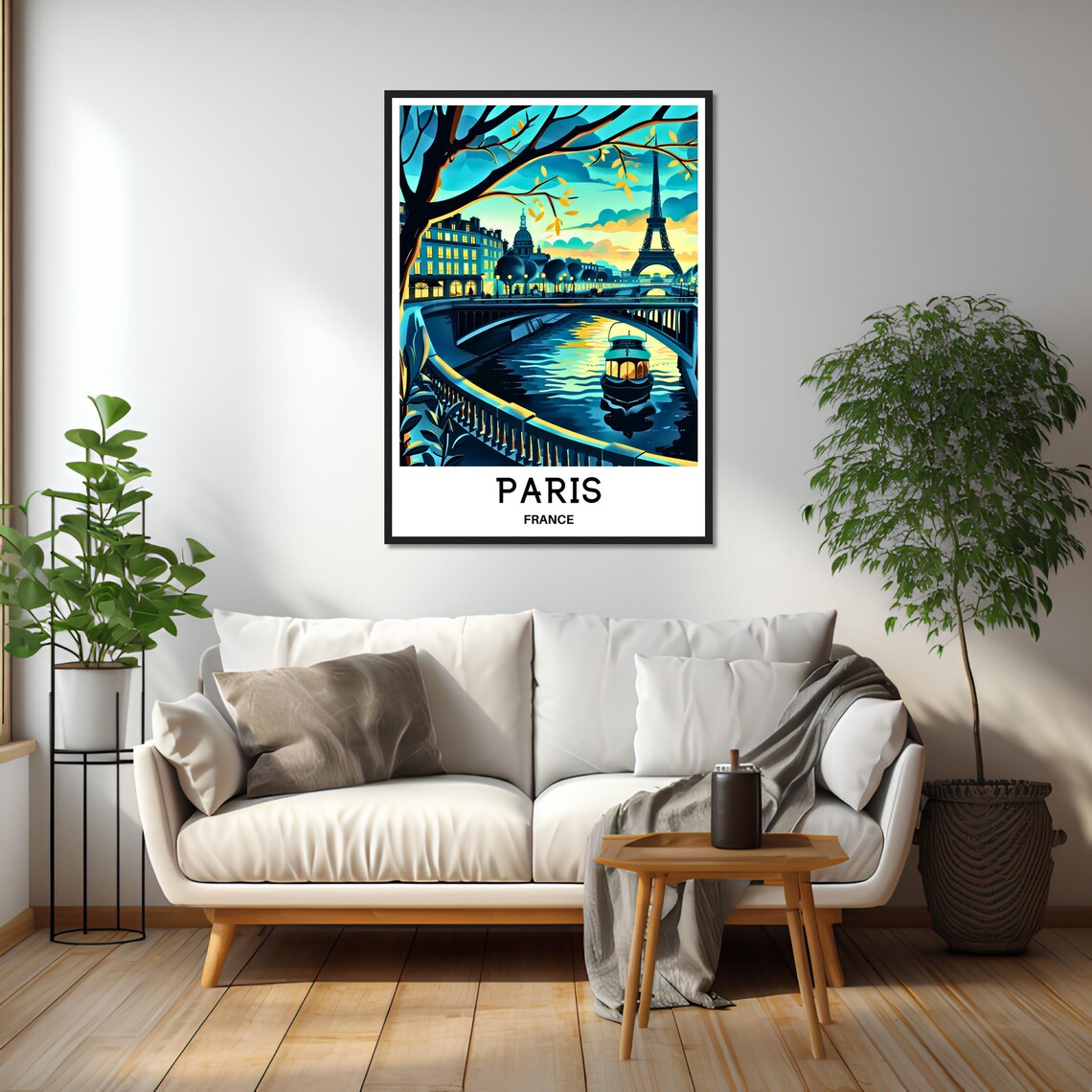Eiffel Tower at Dusk with Seine Boat Cruise Paris France Poster - Image 2