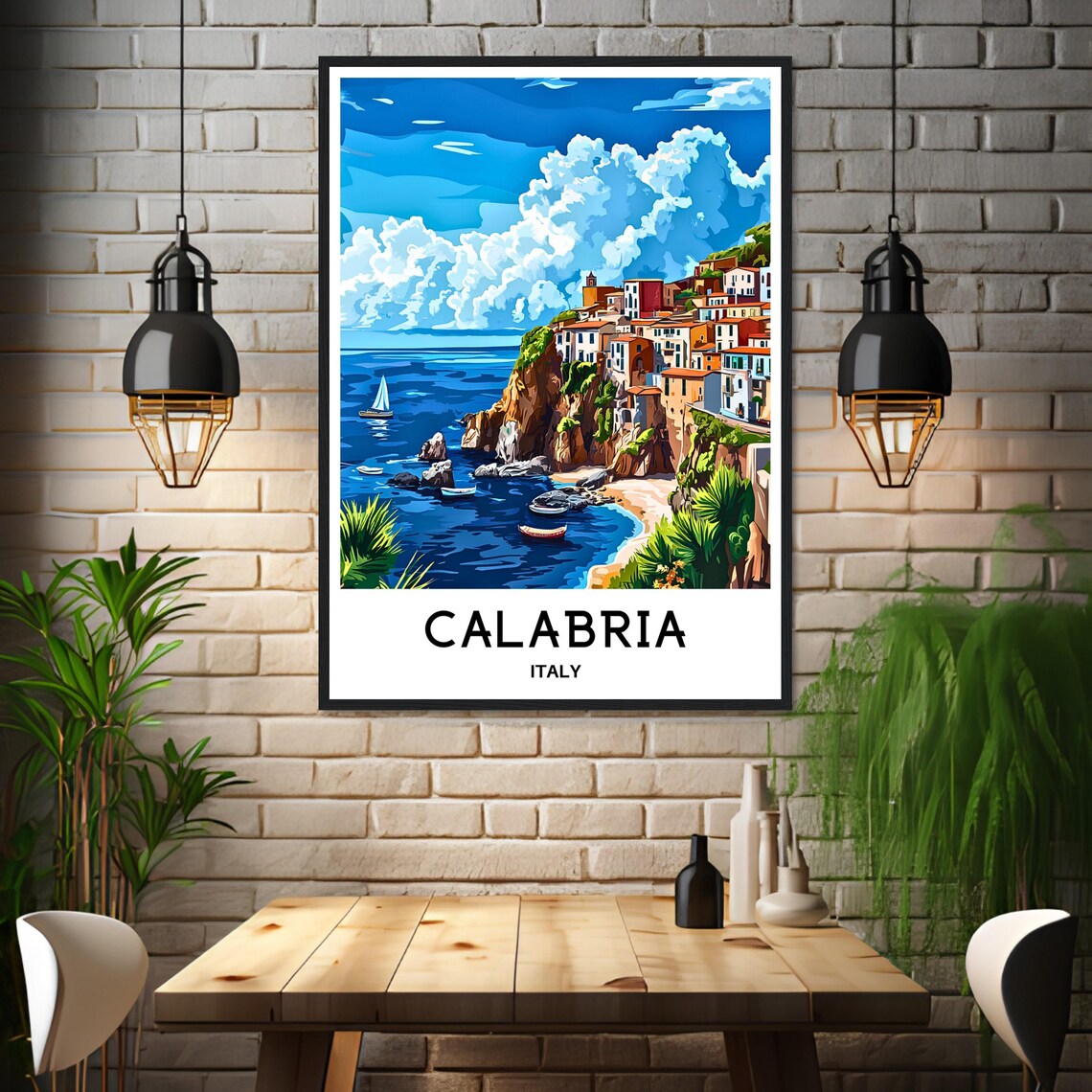 Calabria Italy Cliffside Coastal Town Colorful Italy Travel Poster - Image 3