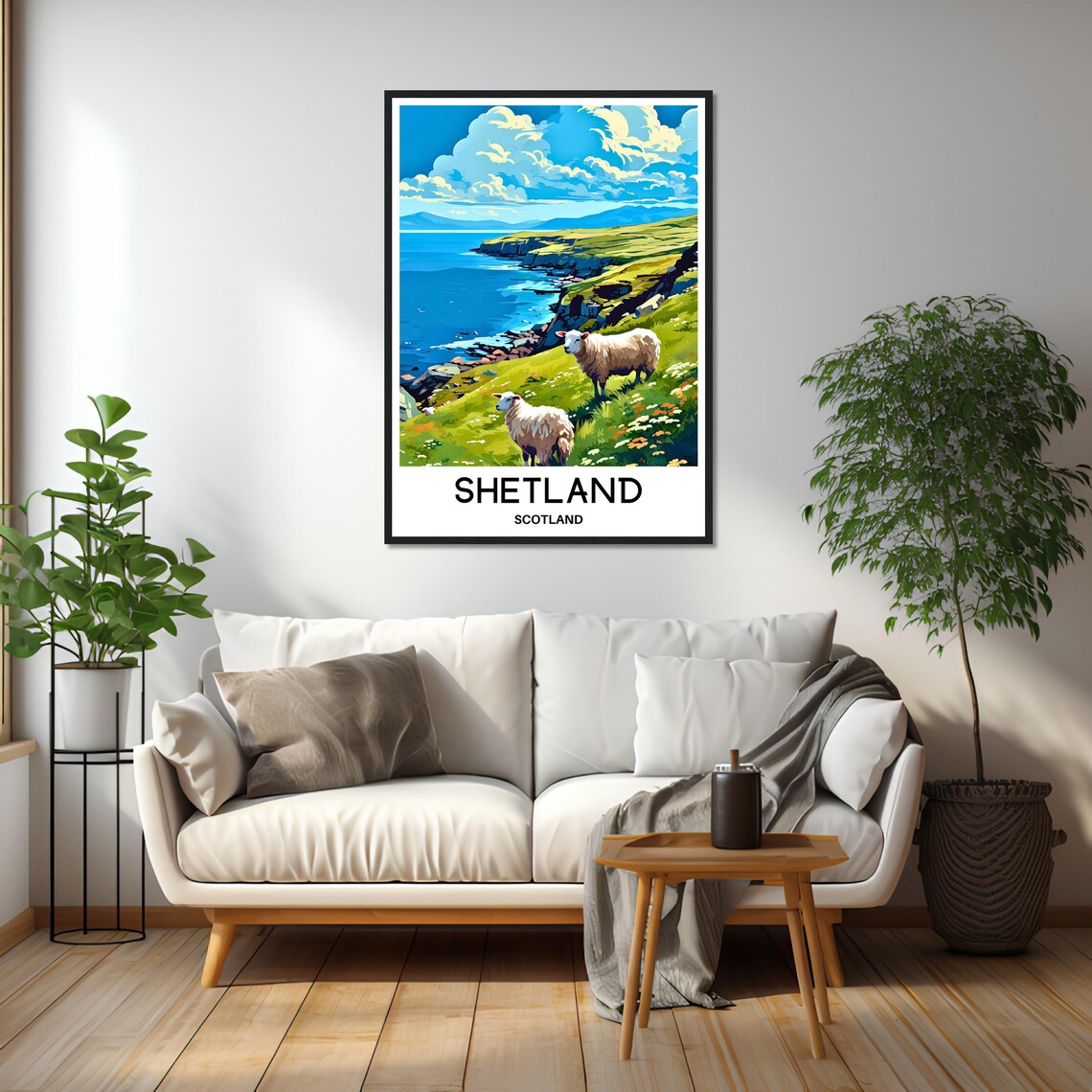 Shetland Scotland Sheep Grazing on the Coastal Cliffs Travel Poster - Image 2