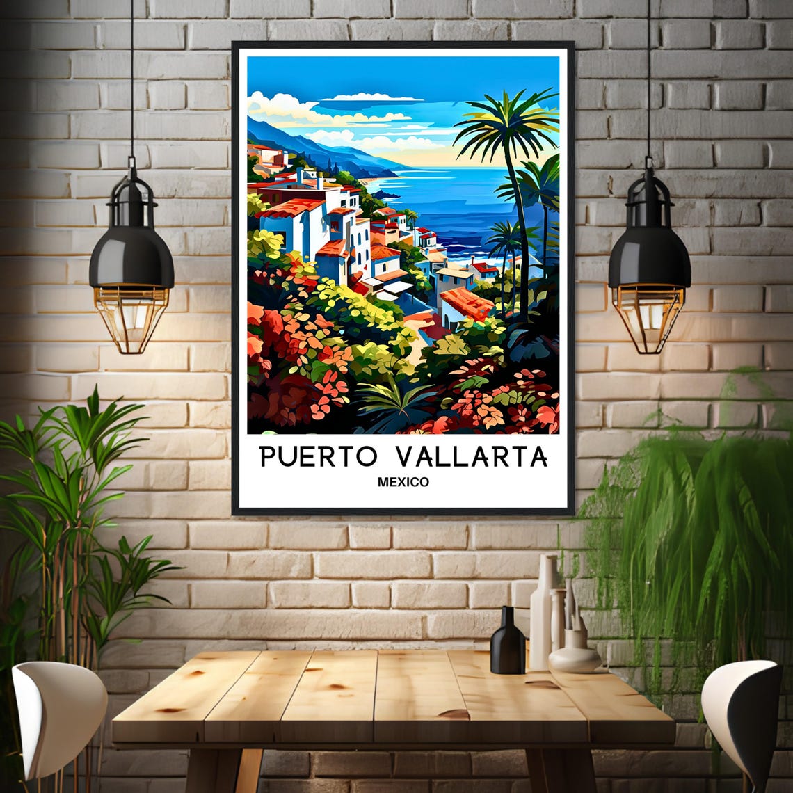 Puerto Vallarta Travel Print Puerto Vallarta Poster Mexican Art Print Mexico Lover Gift Wall Hanging Puerto Vallarta City Illustration - Image 3