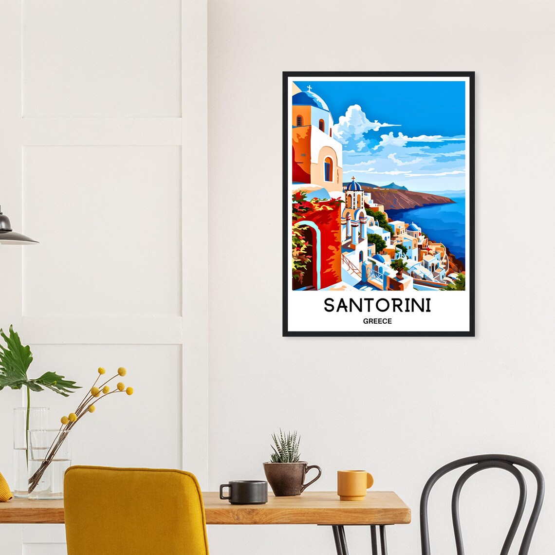 Santorini Greece Blue Domed Churches Village Daytime Travel Poster - Image 2