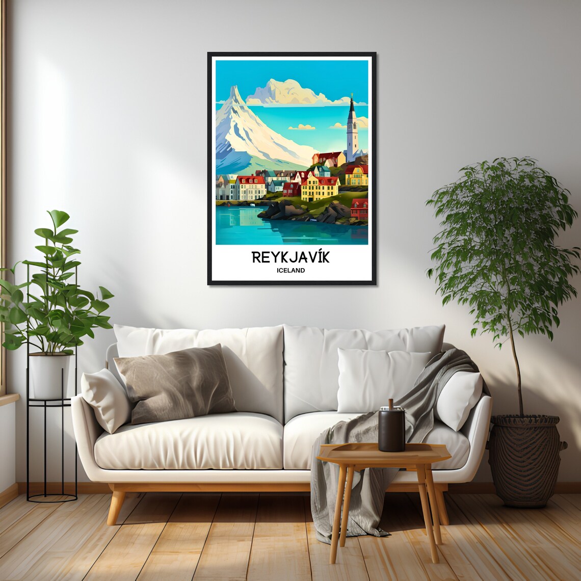 Reykjavik Iceland Colorful Harbor Houses Mountain View Travel Poster - Image 2