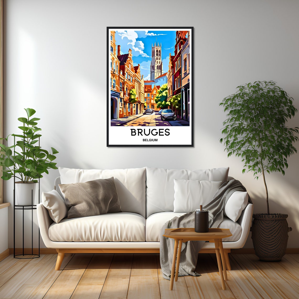 Bruges Belgium Belfry Tower Medieval Street Scene Travel Poster - Image 2