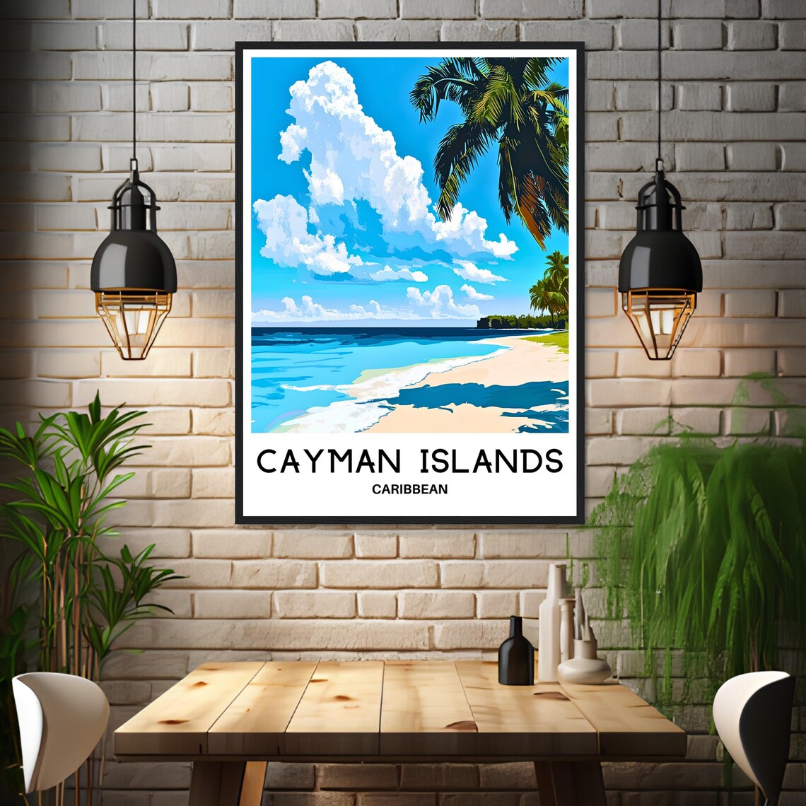 Sunny Cayman Islands Caribbean Palm Beach Paradise Travel Poster - Image 3