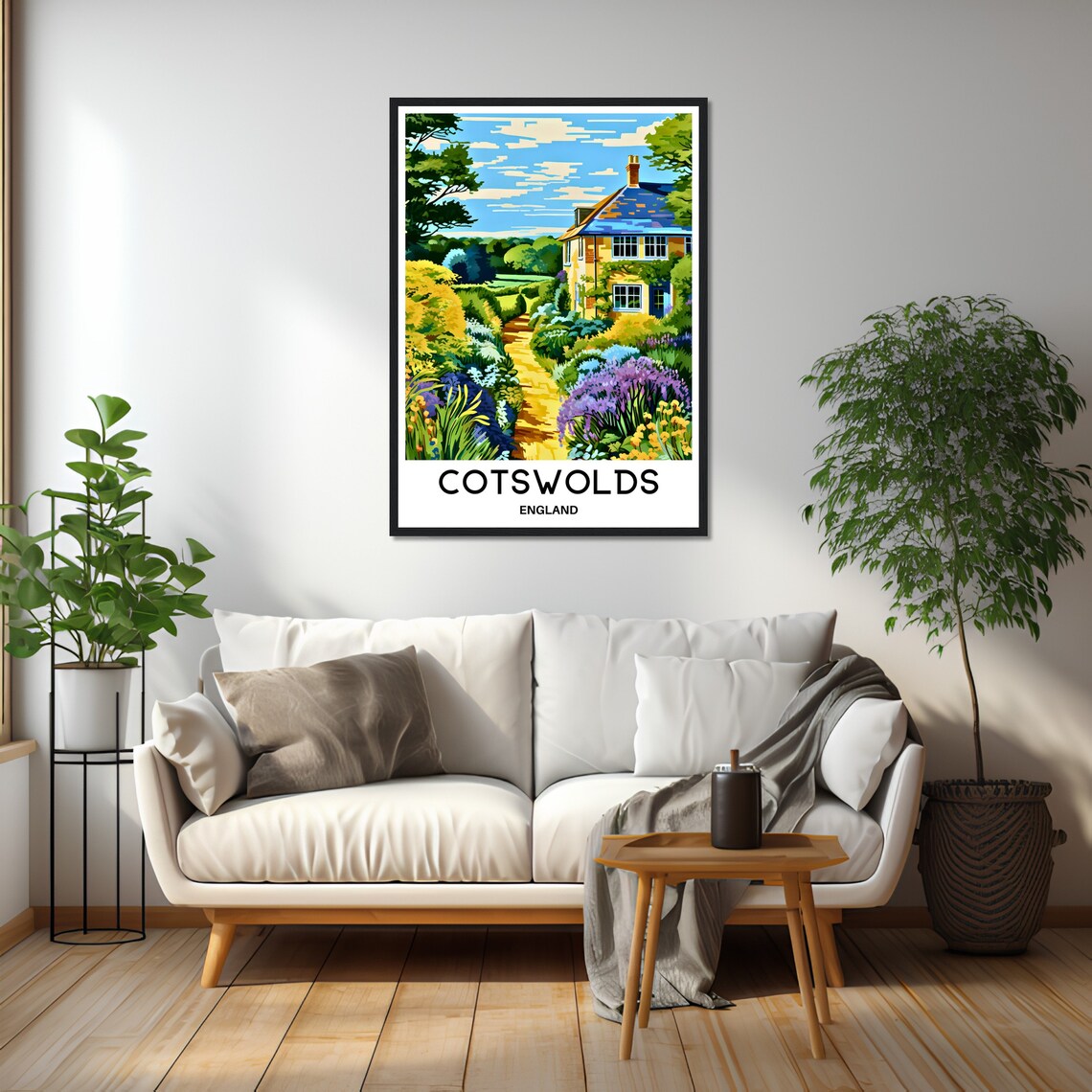 Cotswolds England Cottage Garden Path Illustrated Travel Poster - Image 2