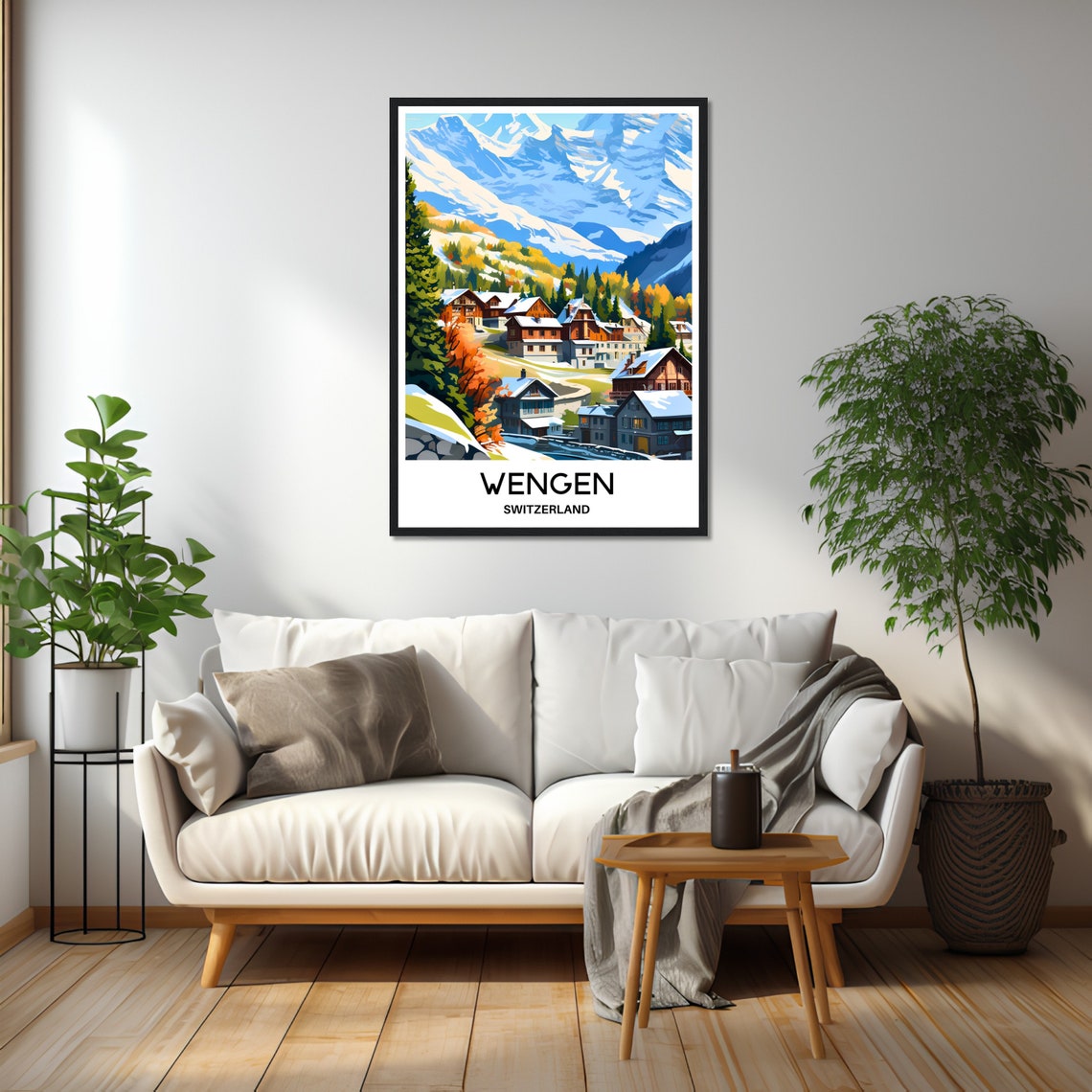 Wengen Switzerland Alpine Village Snow Peaks Retro Travel Poster - Image 2
