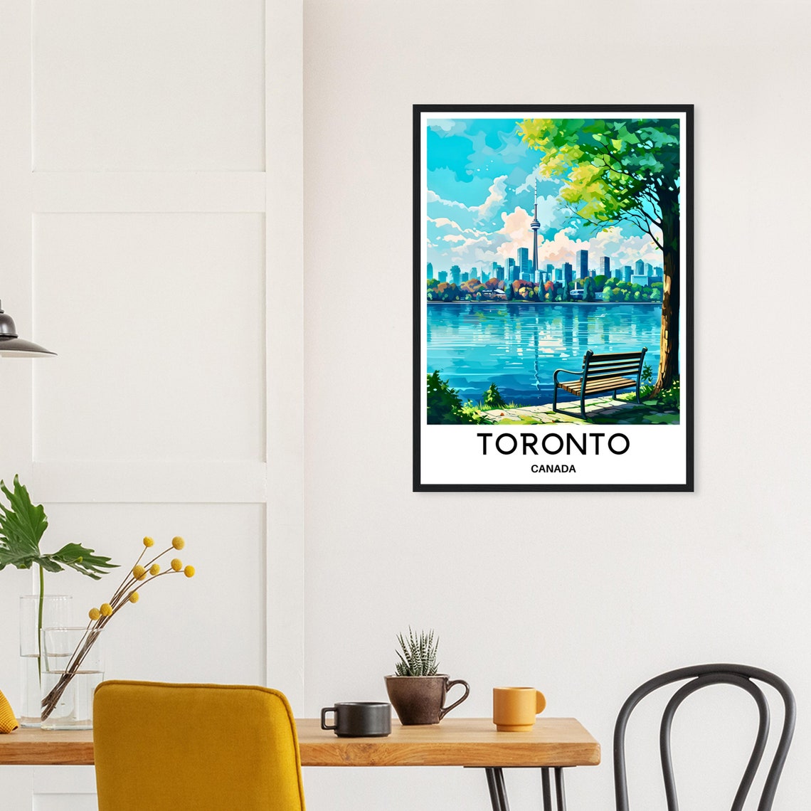 Toronto Canada CN Tower Lakefront Park Bench View Travel Poster - Image 2
