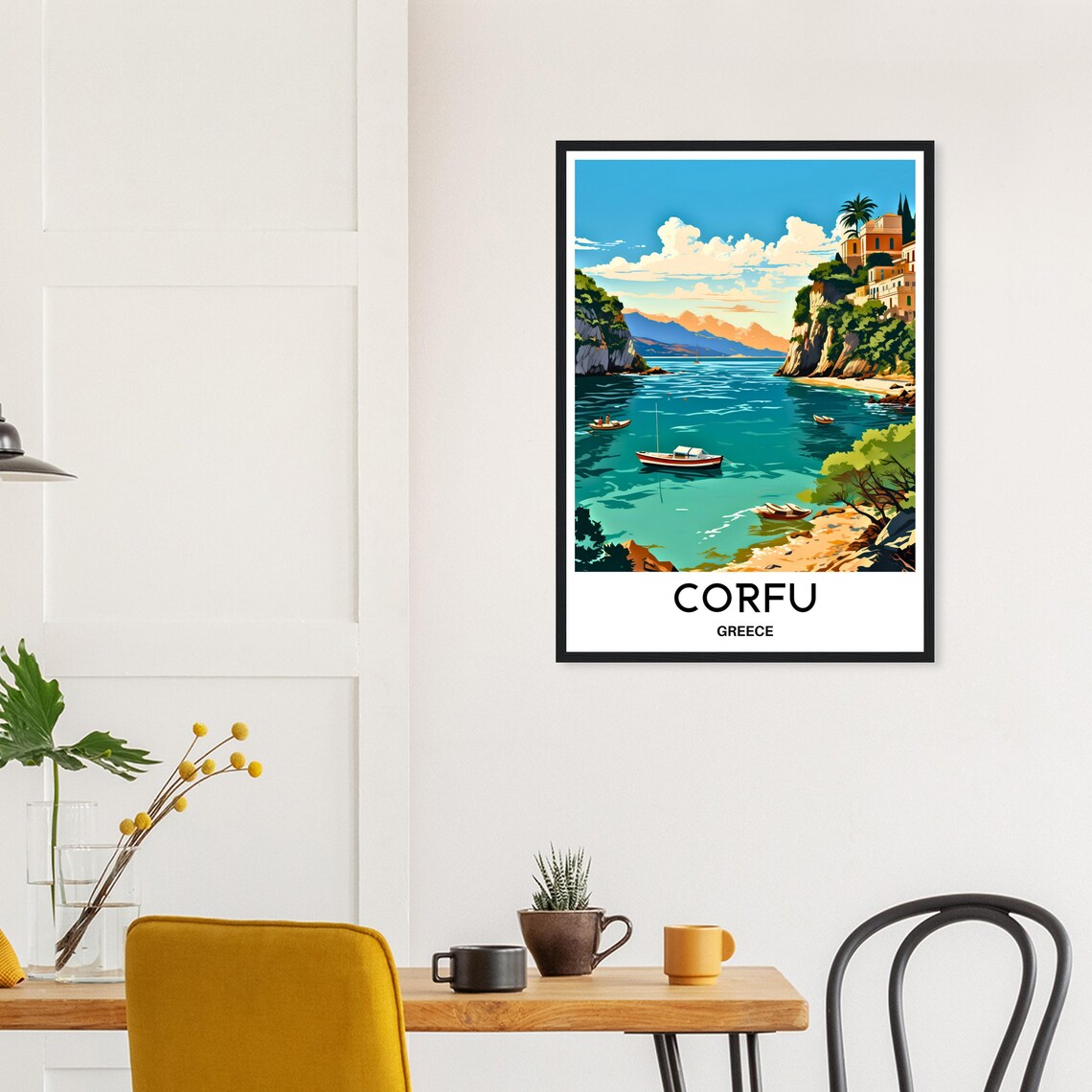 Corfu Greece Emerald Bay Island Coastline Boats Travel Poster - Image 3