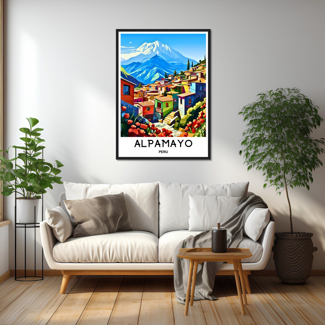 Alpamayo Snow Peak Over Colorful Andean Village Flowers Peru Poster - Image 2