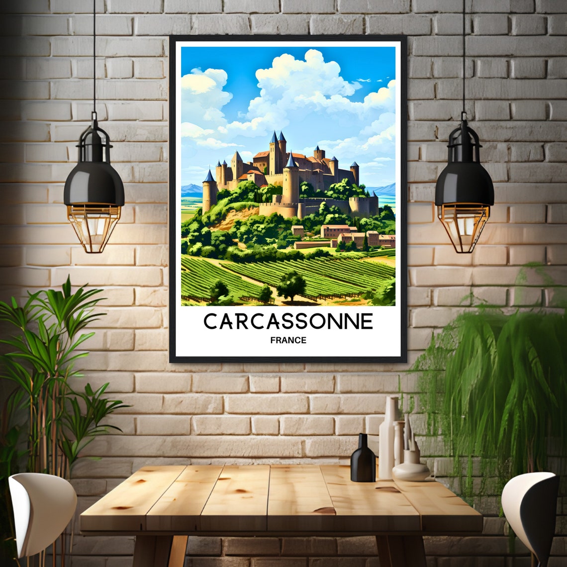 Carcassonne France Medieval Castle Above Vineyards Travel Poster - Image 3