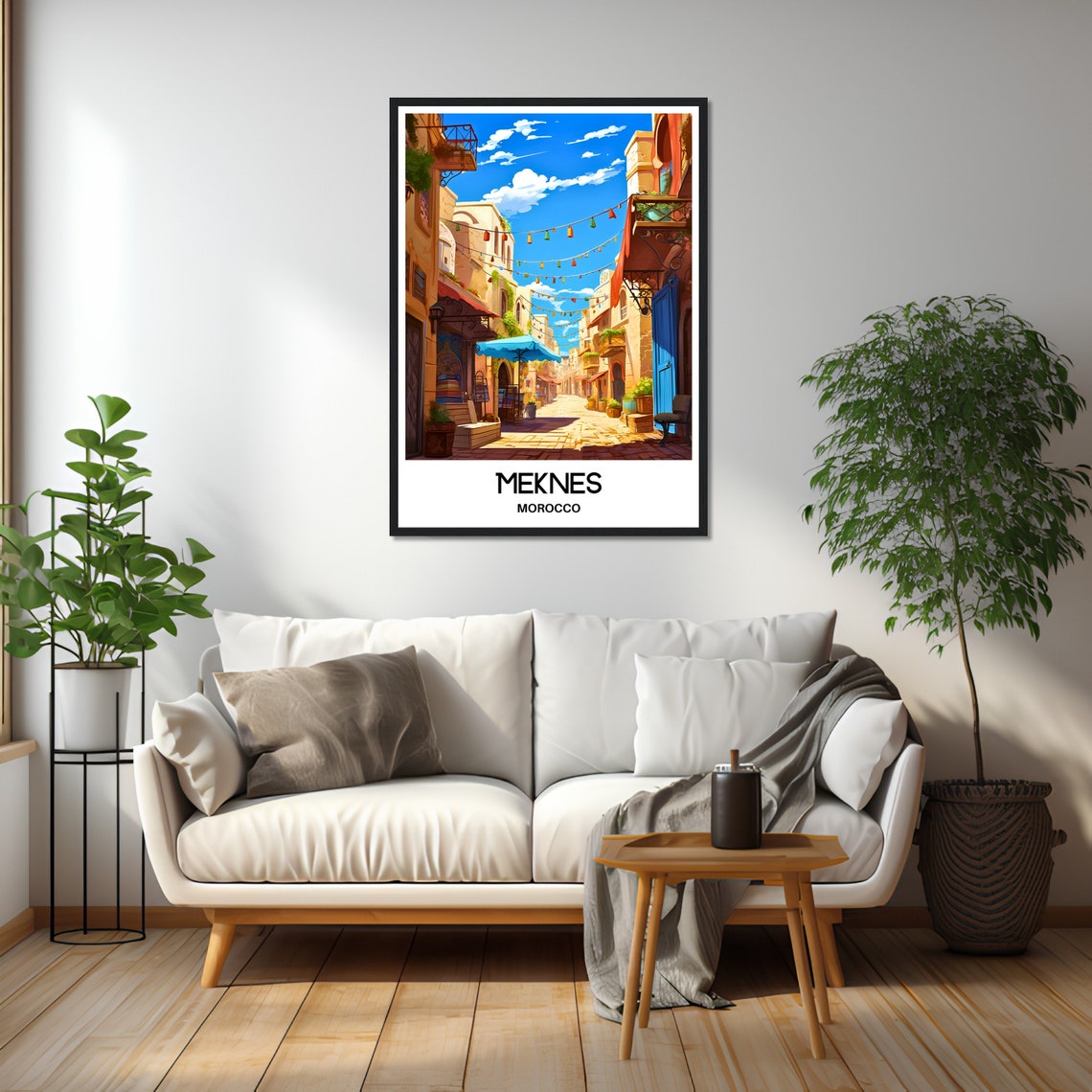 Meknes Morocco Medina Street Colorful Lanterns Travel Poster - Image 2