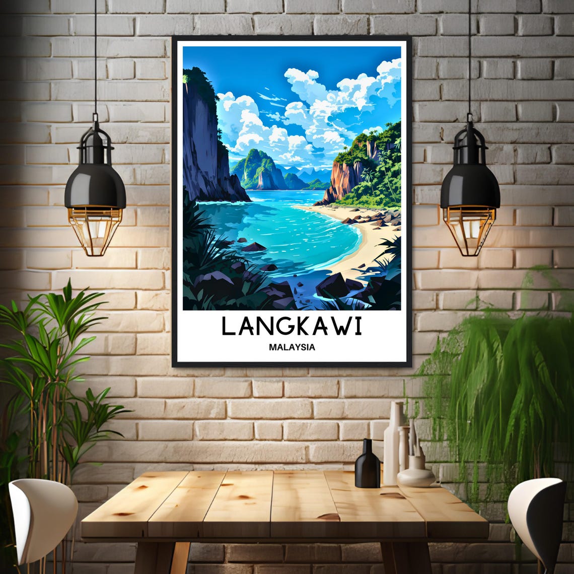 Langkawi Malaysia Turquoise Cove Limestone Cliffs Beach Poster - Image 3