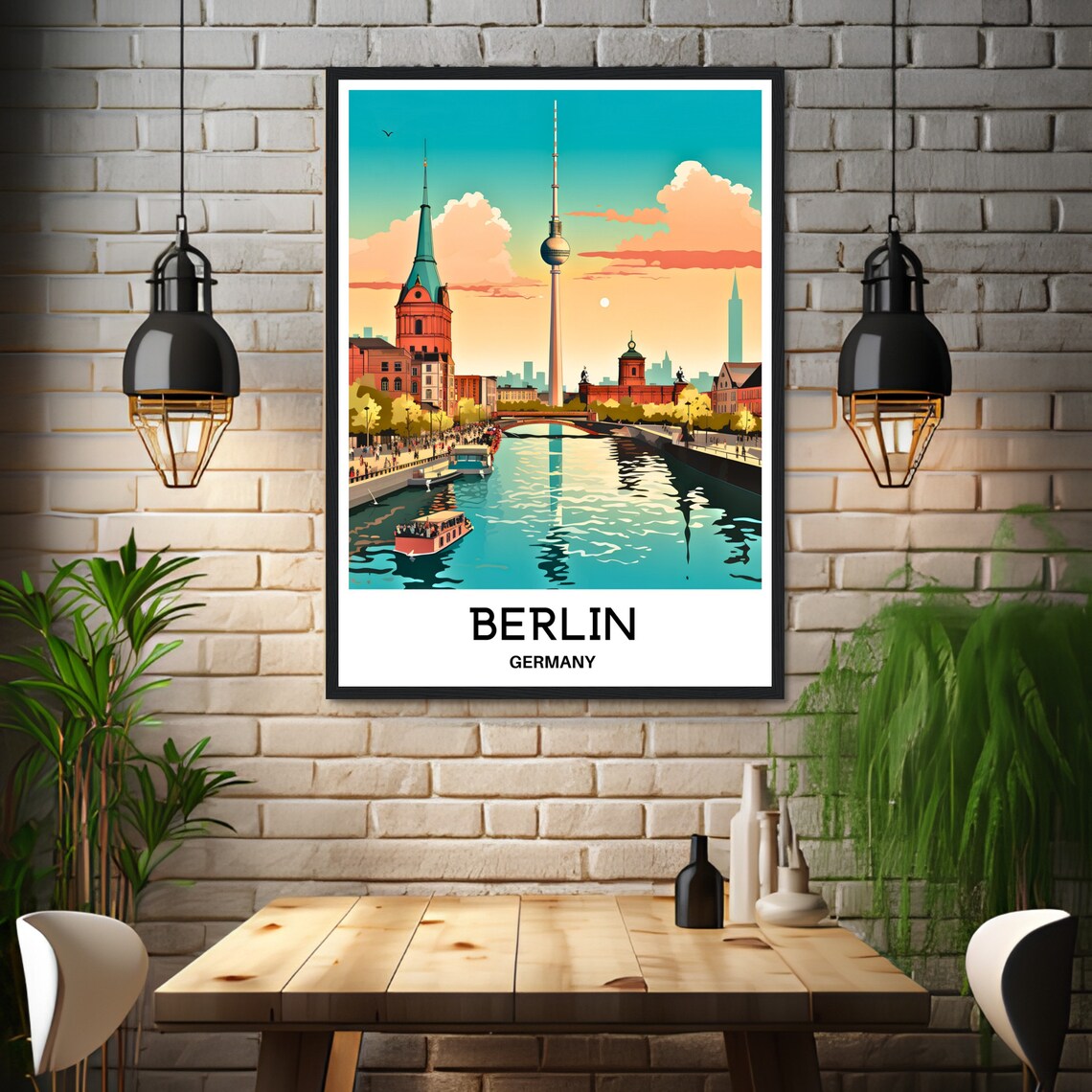 Berlin Germany TV Tower Spree River Golden Sunset Travel Poster - Image 3