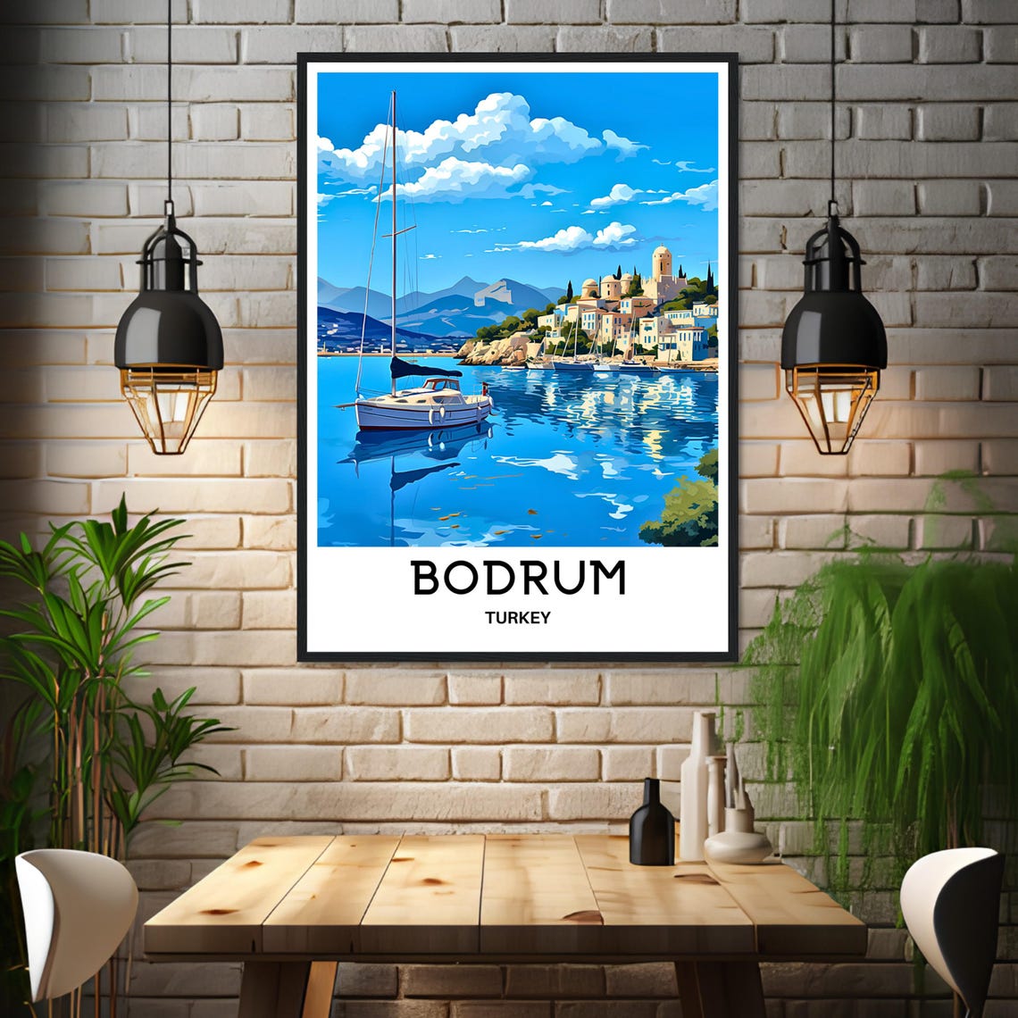 Bodrum Turkey Sailboat Harbor Coastal Town Scenic Travel Poster - Image 3