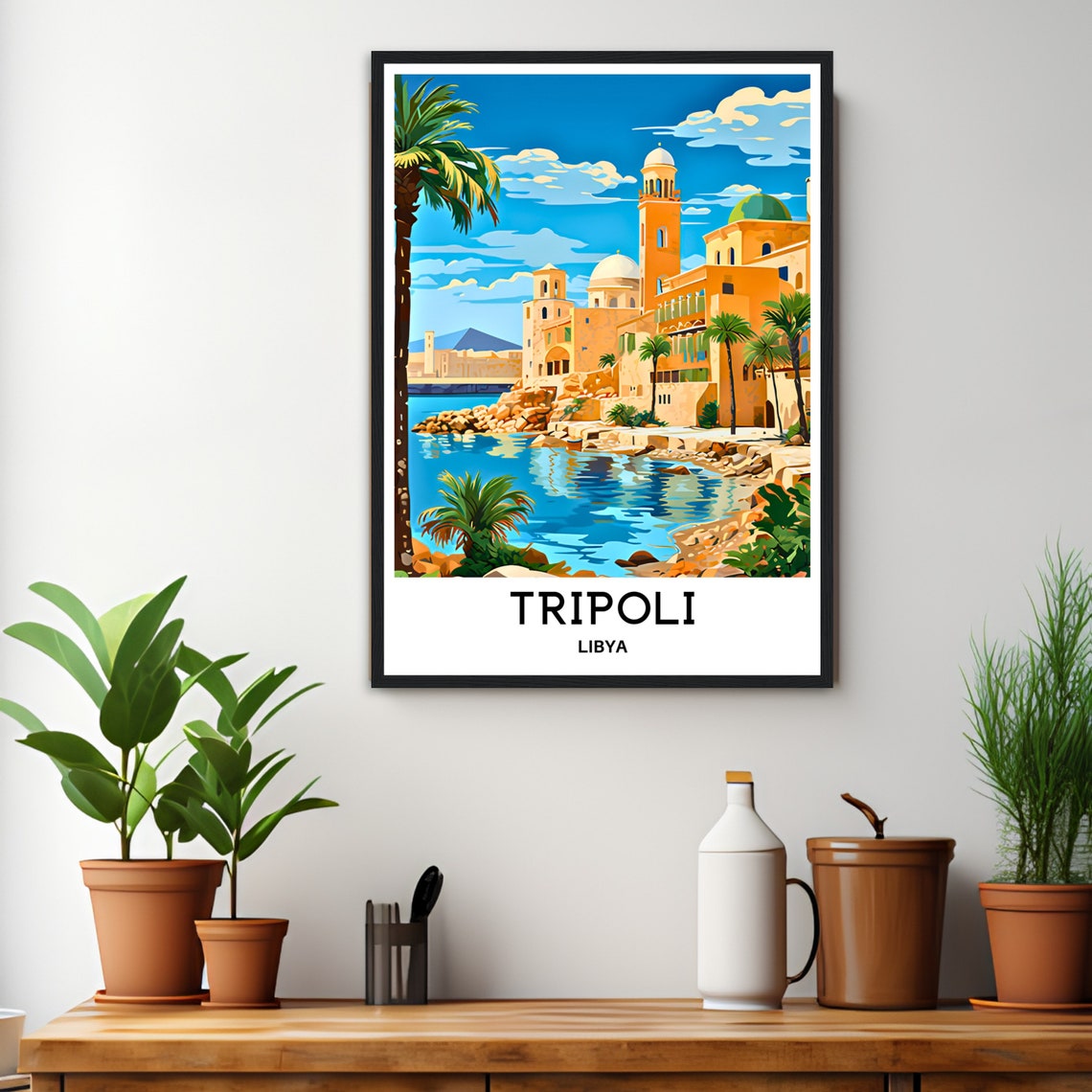 Tripoli Libya Waterfront Mosques And Palm Trees Travel Poster - Image 3
