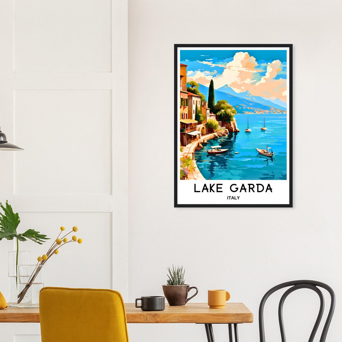 Lake Garda Italy Lakeside Village Sailboats Sunset Scene Poster - Image 3