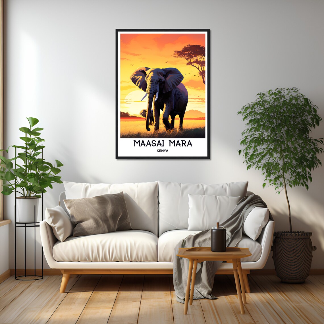 Maasai Mara Kenya Elephant Golden Sunset Safari Travel Poster - Image 2