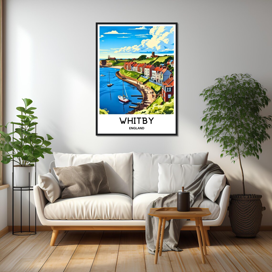 Whitby England Harbor Sailboats and Colorful Houses View Poster - Image 2
