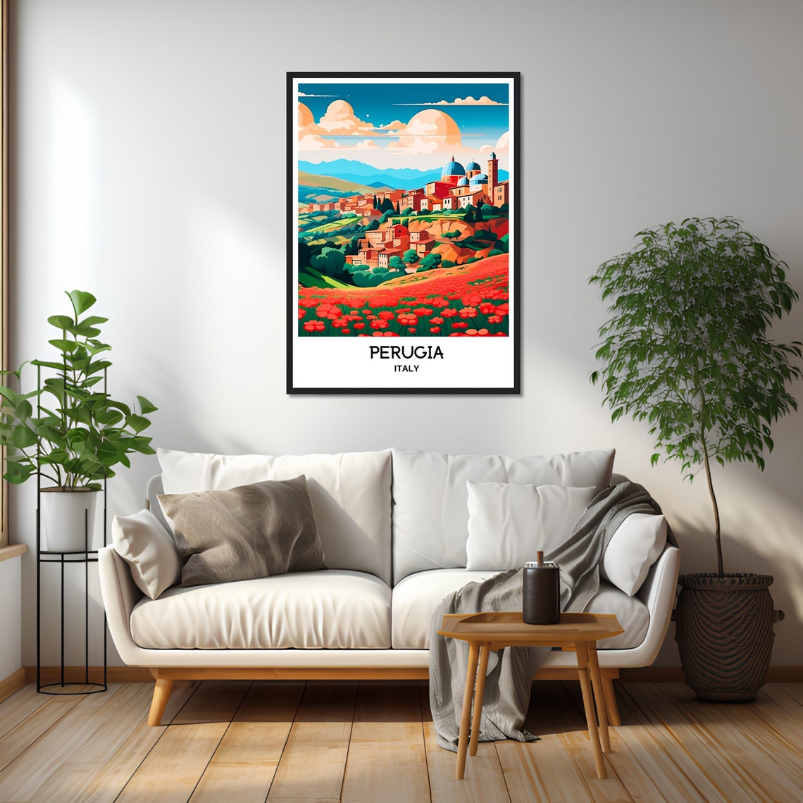 Perugia Hilltop Town Red Poppies Umbrian Italy Travel Poster - Image 2