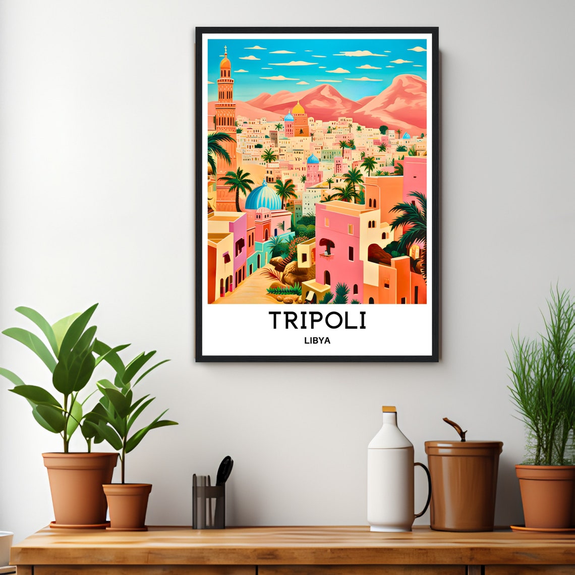 Tripoli Libya Colorful Old Town Palm Trees Illustration Travel Poster - Image 3