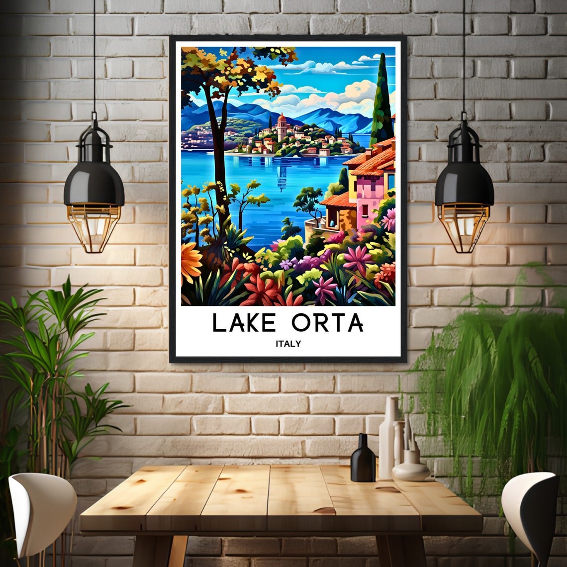 Lake Orta Orta San Giulio Island With Flowers Italy Scenic Poster - Image 3