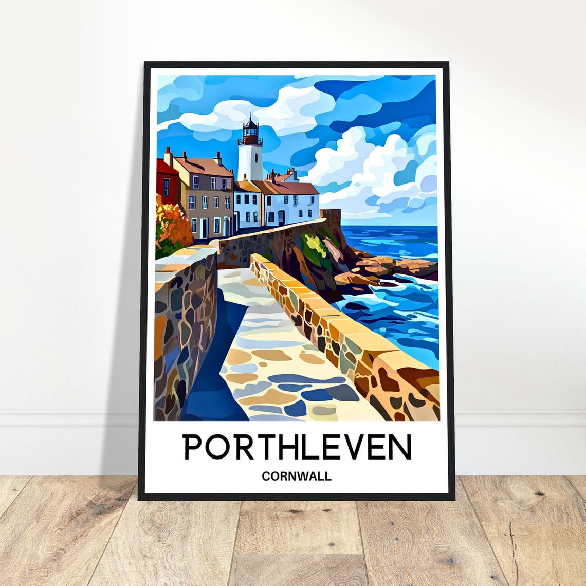 Porthleven Cornwall Lighthouse Stone Harbor Wall Travel Poster