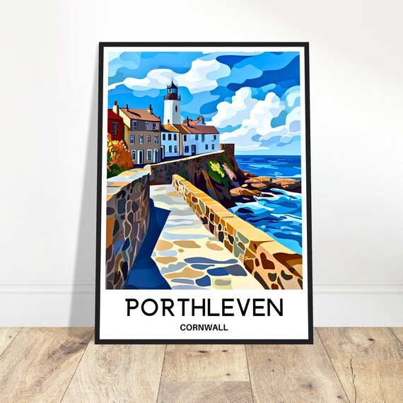 Porthleven Travel Print Poster English Art England Lover Gift Wall Hanging Home Office Desk Decor Cornwall Illustration