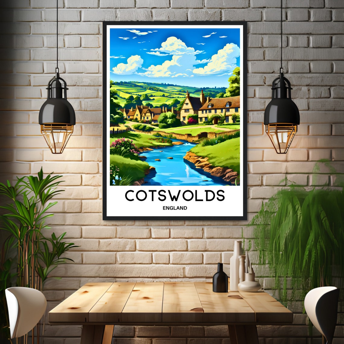 Cotswolds Stone Cottages River Valley England Countryside Poster - Image 3
