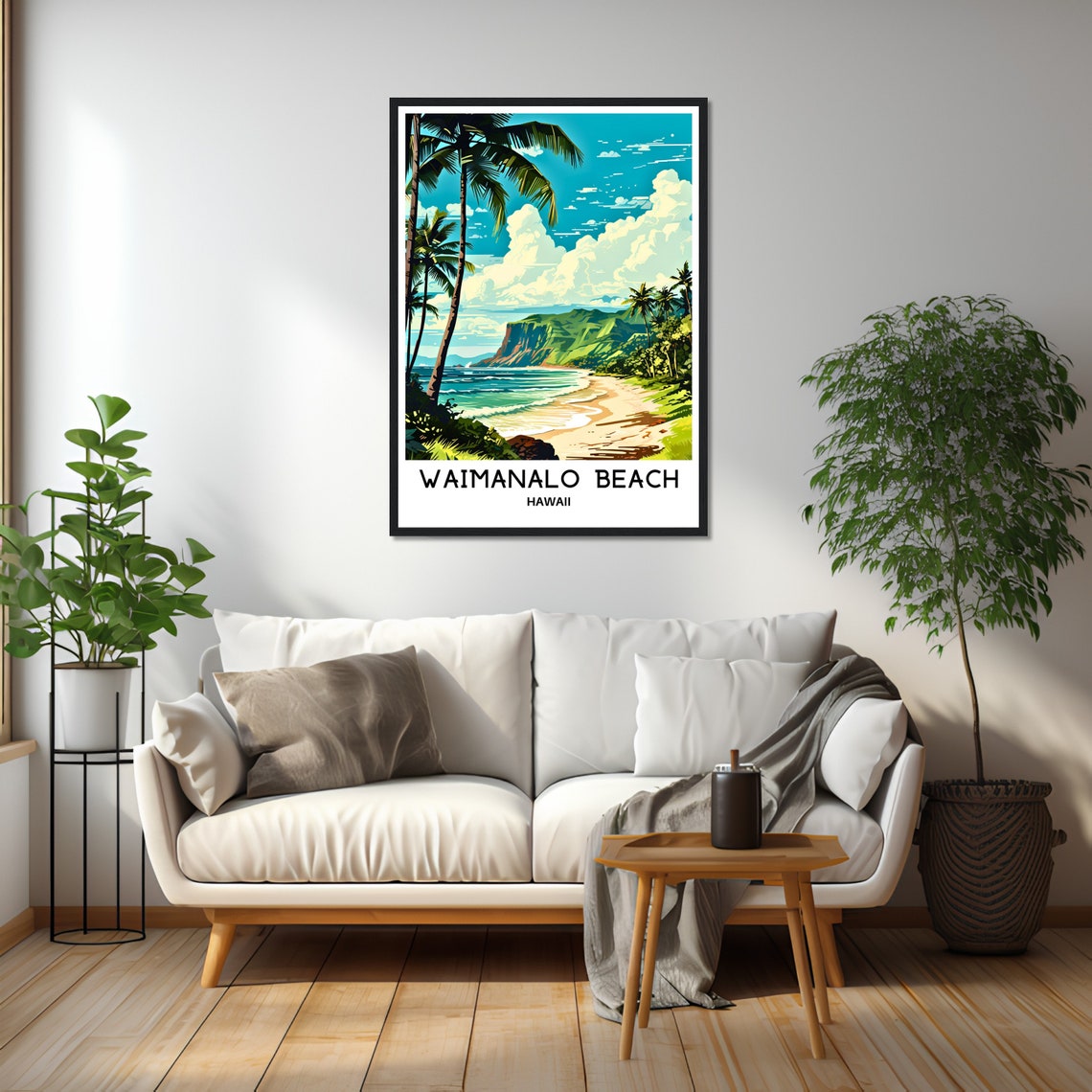 Waimanalo Beach Hawaii Tropical Palm Trees Ocean Travel Poster - Image 2