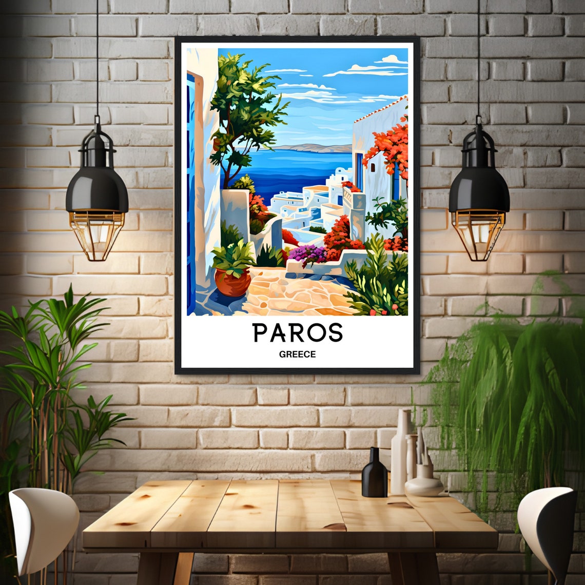 Paros Greece Bougainvillea Alley Whitewashed Houses Travel Poster - Image 3