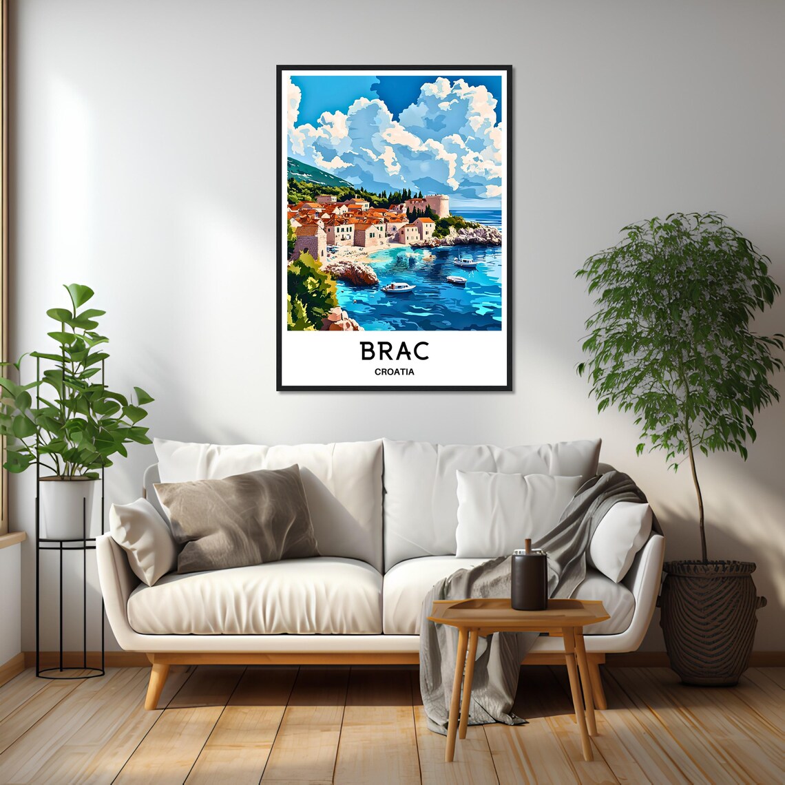 Brac Croatia Seaside Town Poster with Rocky Cove and Fishing Boats - Image 2